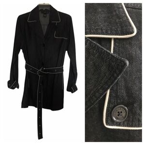 Lane Bryant Venezia Trench Coat Jacket 14/16 Black Denim shirtdress pockets belt